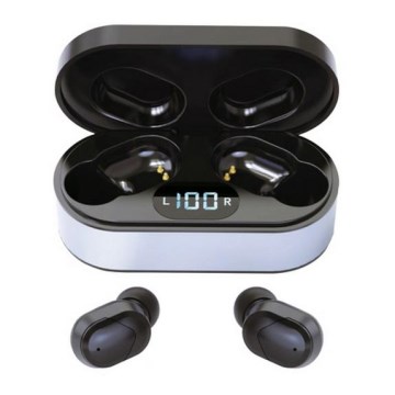 Auriculares sem fios SPORT Bluetooth V5.0 + estação de carregamento LED preta