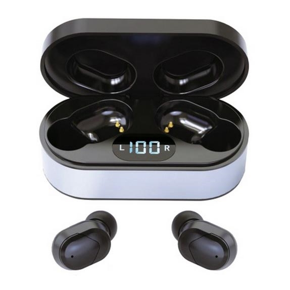 Auriculares sem fios SPORT Bluetooth V5.0 + estação de carregamento LED preta