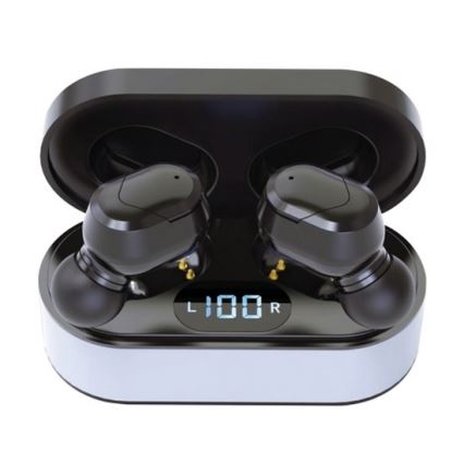 Auriculares sem fios SPORT Bluetooth V5.0 + estação de carregamento LED preta