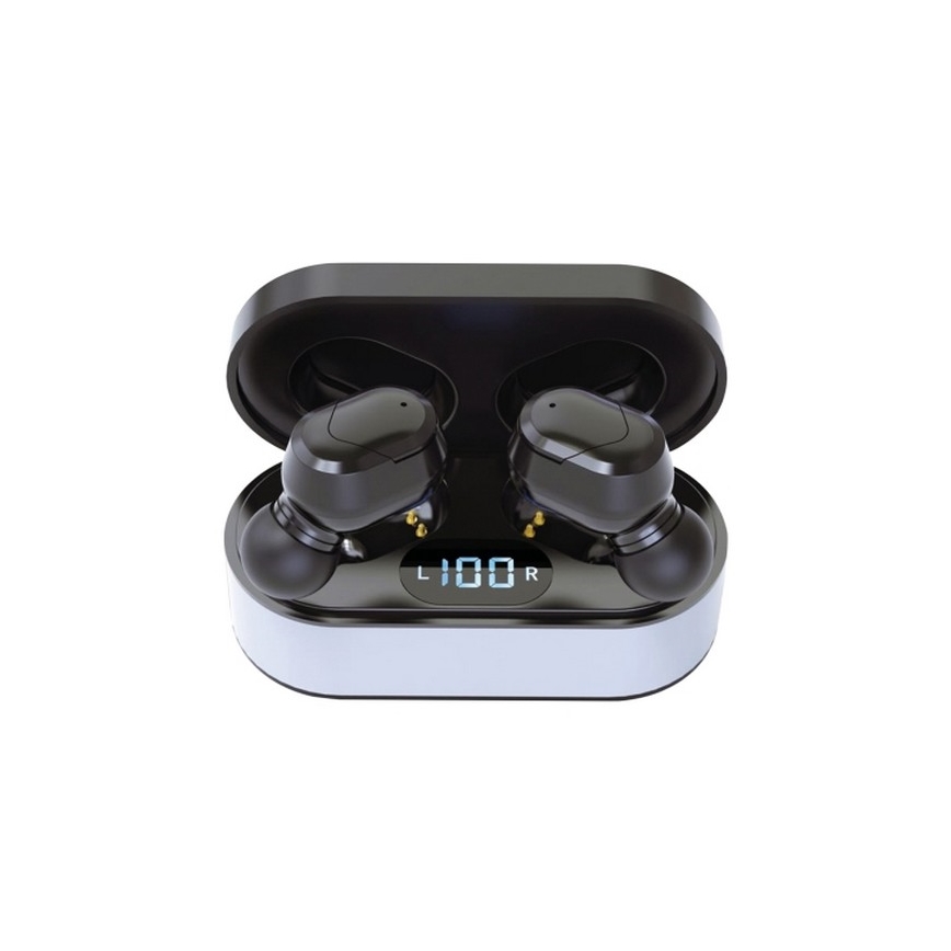 Auriculares sem fios SPORT Bluetooth V5.0 + estação de carregamento LED preta