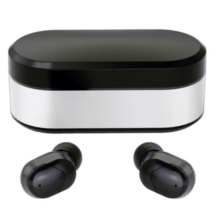 Auriculares sem fios SPORT Bluetooth V5.0 + estação de carregamento LED preta