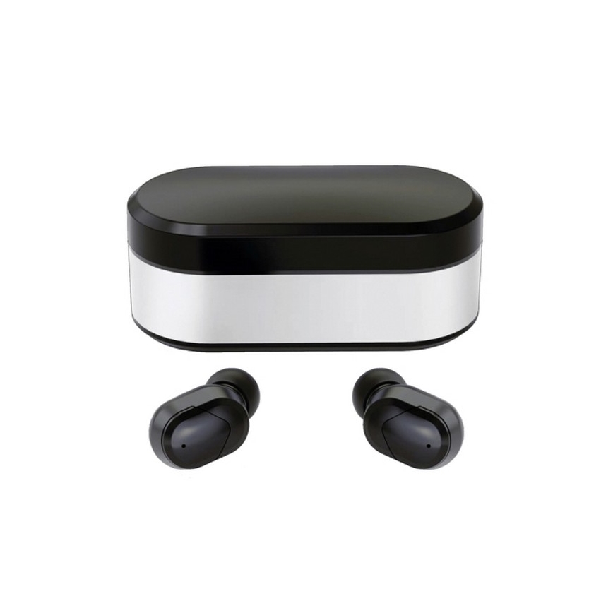 Auriculares sem fios SPORT Bluetooth V5.0 + estação de carregamento LED preta