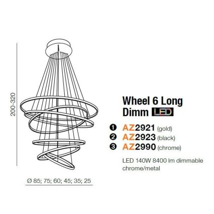 Azzardo AZ2921 - Candelabro num fio fosco LED WHEEL 6xLED/140W/230V