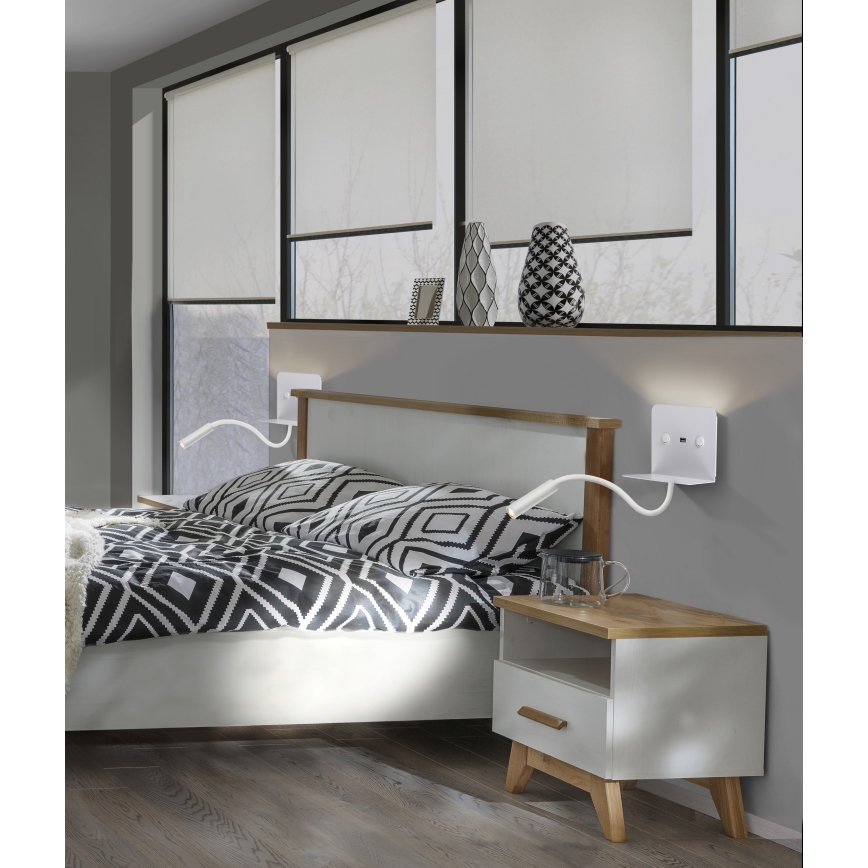 Azzardo AZ4417 - Candeeiro LED pequeno e flexível com prateleira VERA 1xLED/5W/230V + 1xLED/6W branco