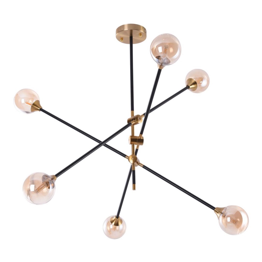 Azzardo AZ4700 - Candelabro suspenso SOLEN 6xG9/30W/230V preto/dourado