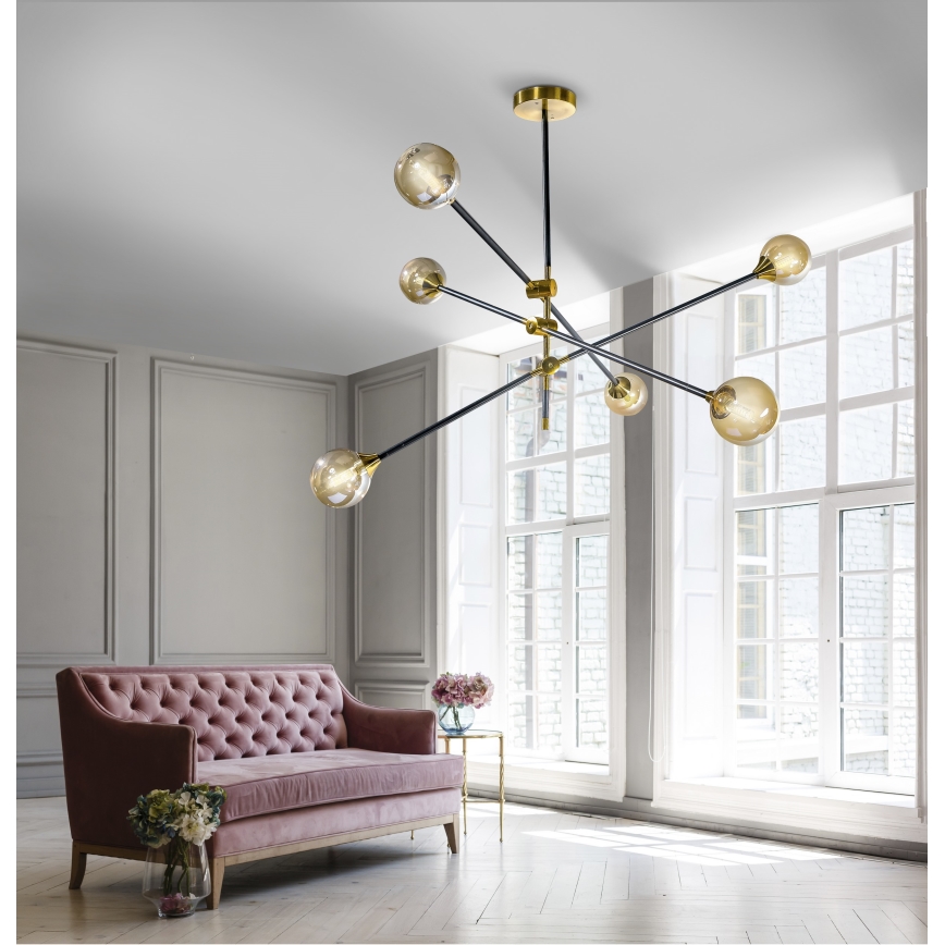 Azzardo AZ4700 - Candelabro suspenso SOLEN 6xG9/30W/230V preto/dourado