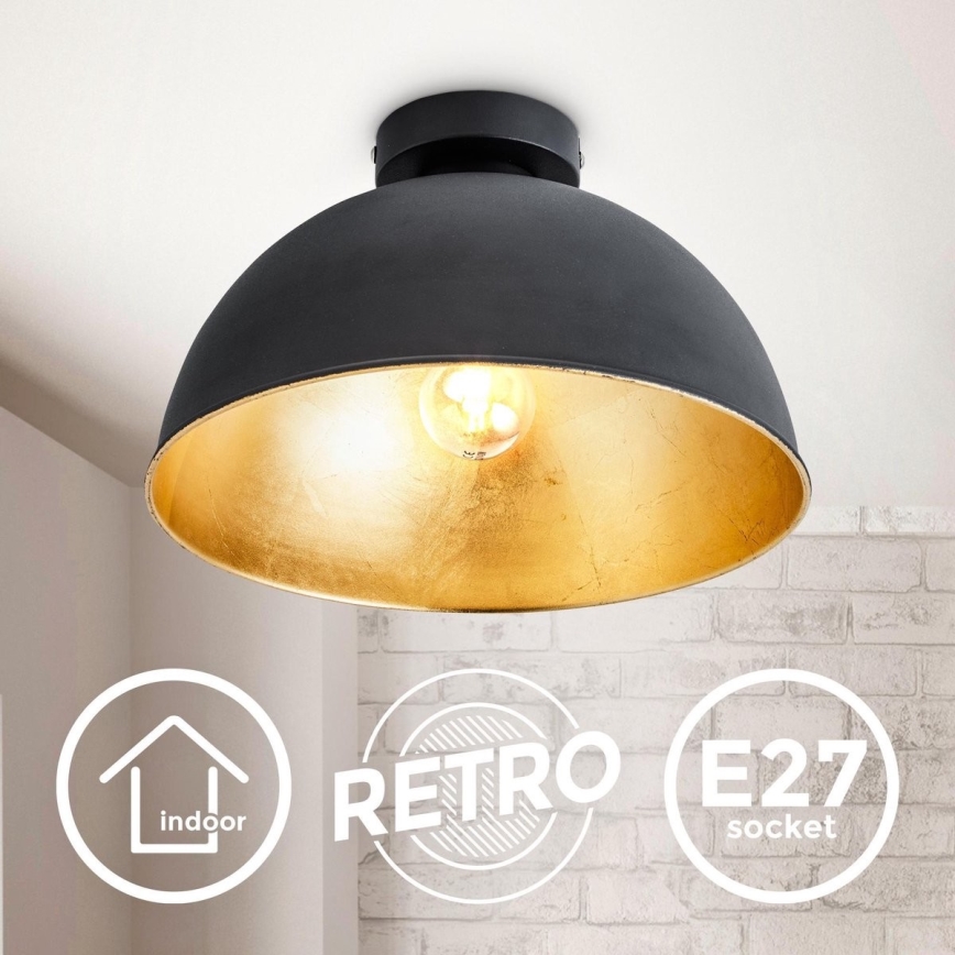 B.K. Licht 1322 - Iluminação de teto 1xE27/60W/230V preto/dourado