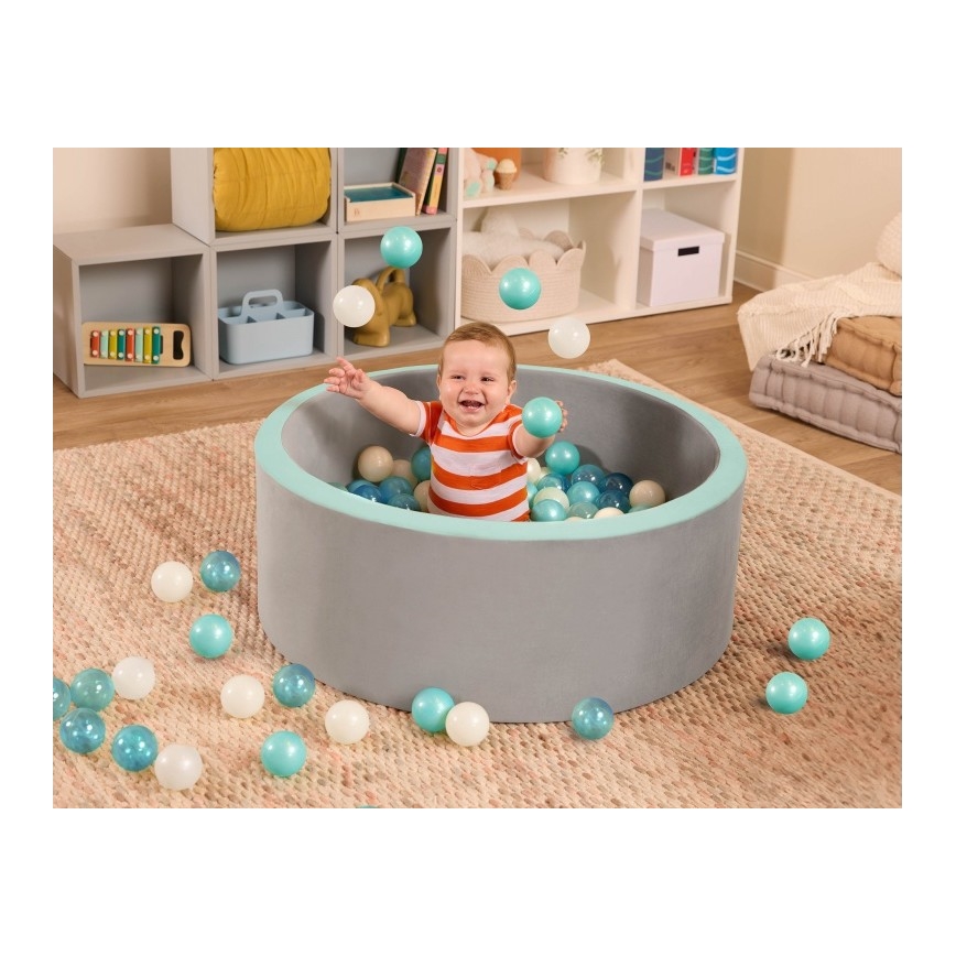 B-Toys - Piscina seca para crianças com bolas diâmetro 89 cm cinzento/turquesa