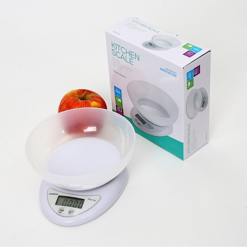 Balança digital de cozinha com taça 1xCR2032 branco