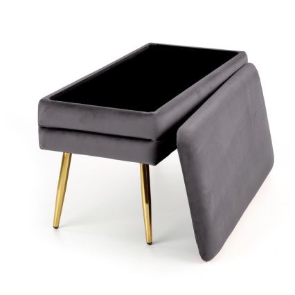 Banco acolchoado com espaço de armazenamento VELVA 37x78 cm cinzento/dourado