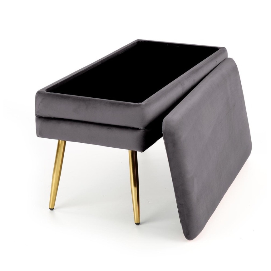 Banco acolchoado com espaço de armazenamento VELVA 37x78 cm cinzento/dourado