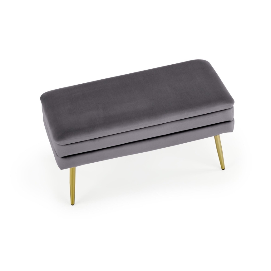Banco acolchoado com espaço de armazenamento VELVA 37x78 cm cinzento/dourado