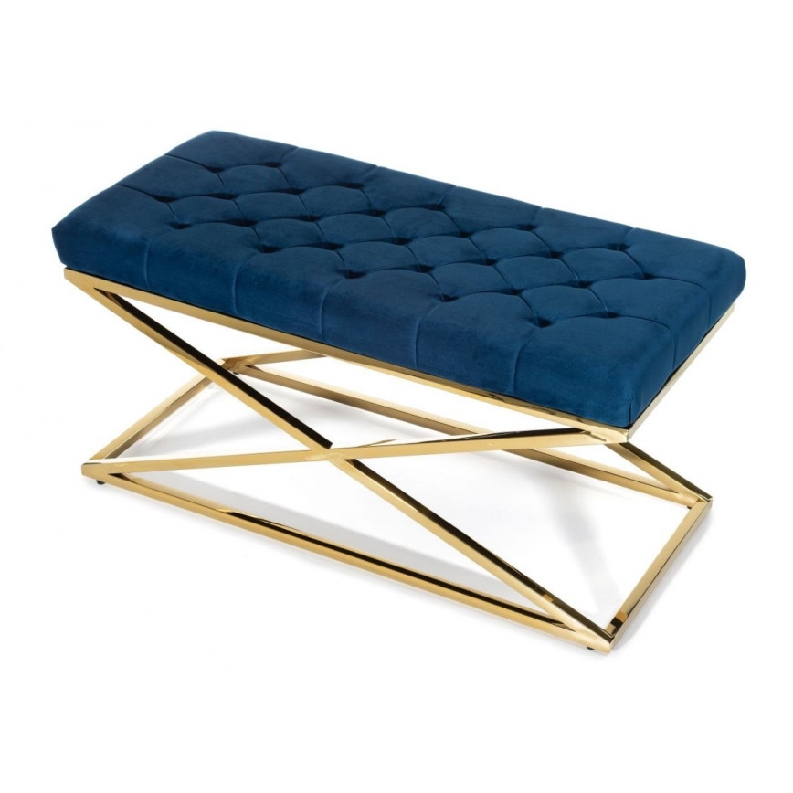 Banco acolchoado SALIBA 50x97 cm dourado/azul