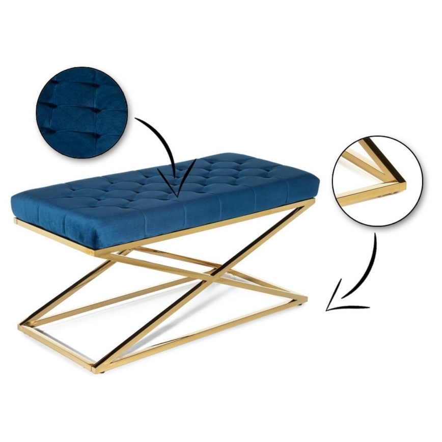 Banco acolchoado SALIBA 50x97 cm dourado/azul