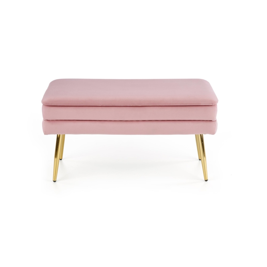 Banco com espaço de armazenamento VELVA 37x78 cm rosa/dourado