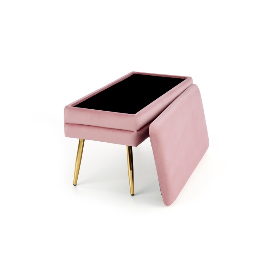 Banco com espaço de armazenamento VELVA 37x78 cm rosa/dourado