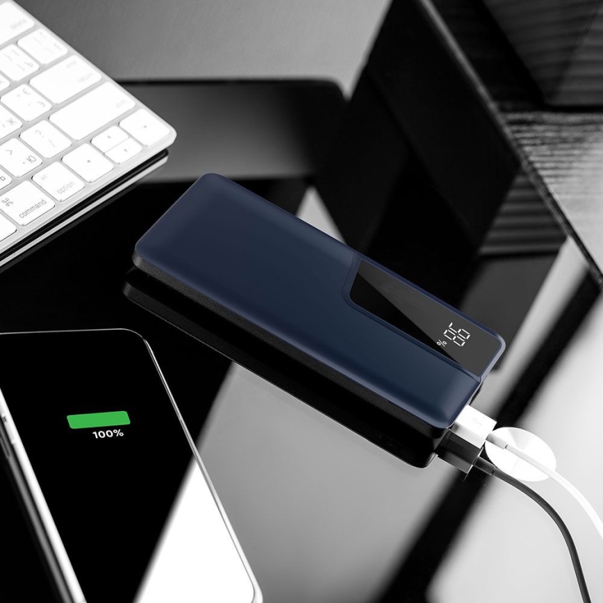 Banco de potência com visor 10000mAh/3,7V AZUL
