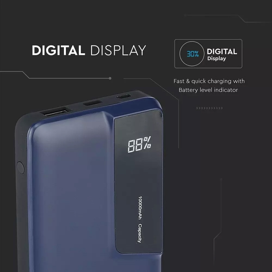 Banco de potência com visor 10000mAh/3,7V AZUL