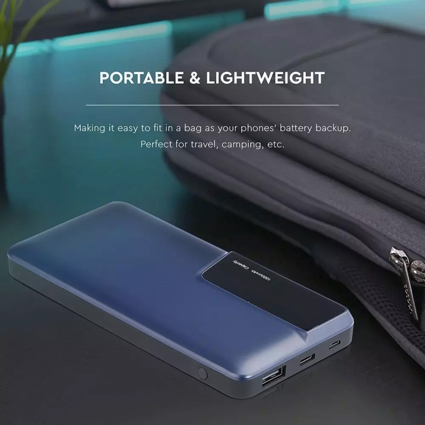 Banco de potência com visor 10000mAh/3,7V AZUL