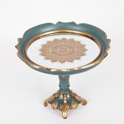 Bandeja decorativa diâmetro 24,7 cm verde/dourado