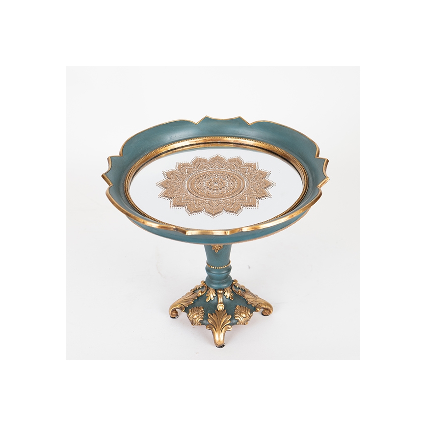 Bandeja decorativa diâmetro 24,7 cm verde/dourado