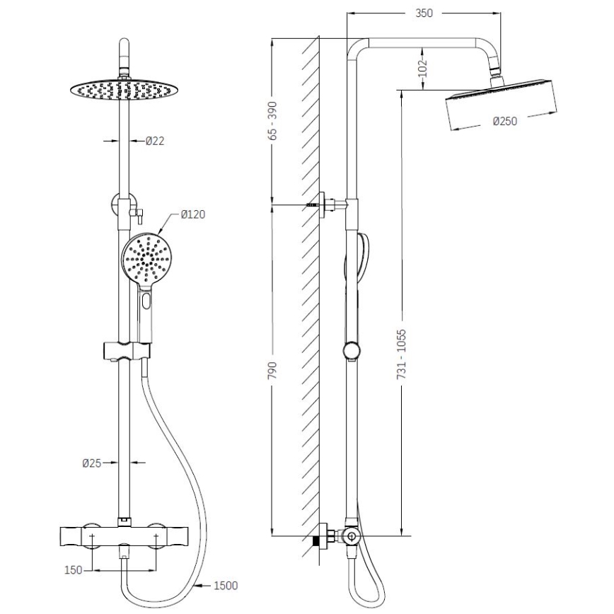BATH DELUXE 31-120-05-60-00 - Conjunto de duche com torneira termostática DRAGOR cromado brilhante