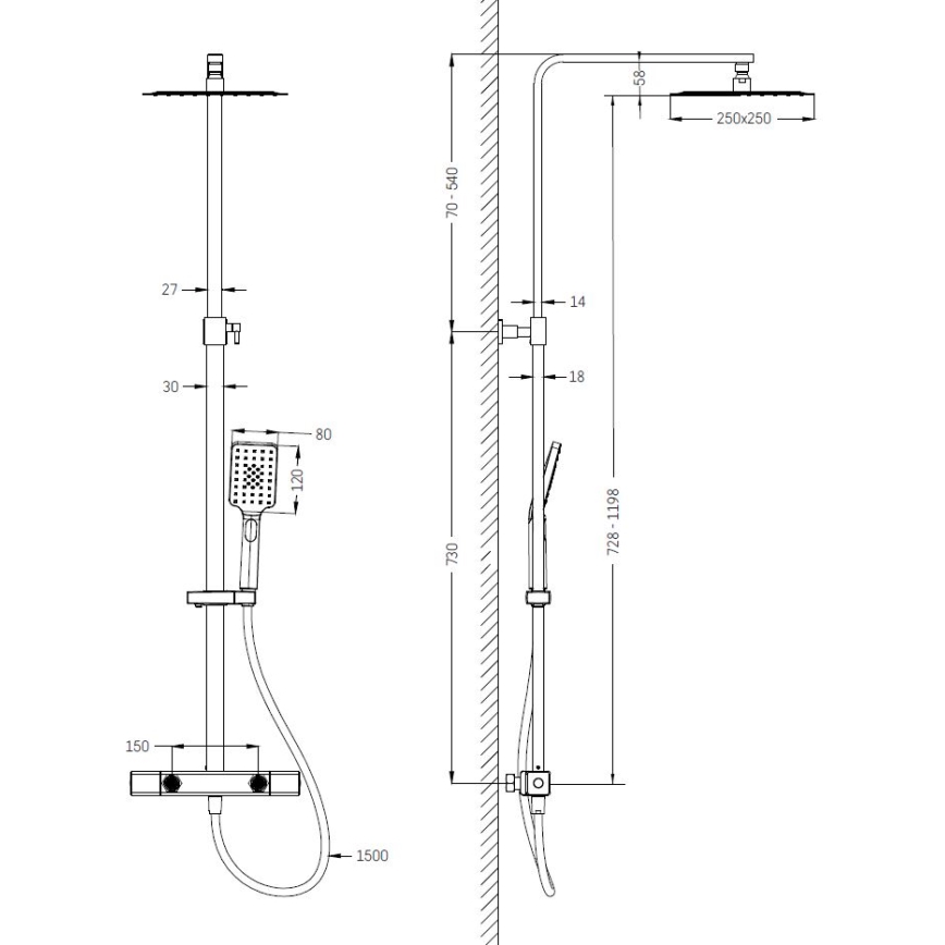 BATH DELUXE 31-120-06-60-00 - Conjunto de duche com torneira termostática NAESBY cromado brilhante