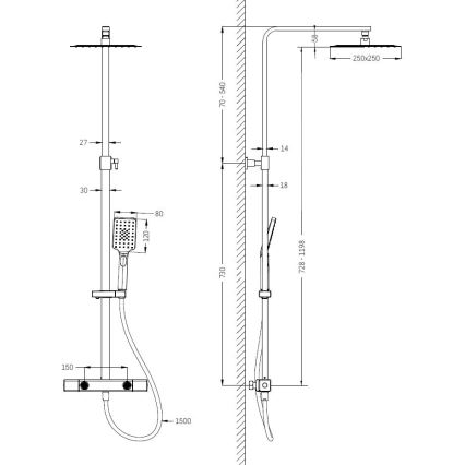 BATH DELUXE 31-120-06-70-00 - Conjunto de duche com torneira termostática NAESBY escovado latão