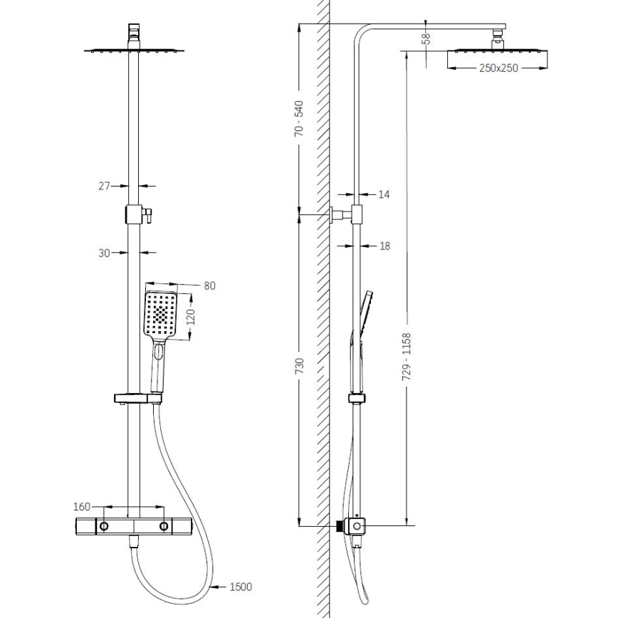 BATH DELUXE 31-120-08-60-00 - Conjunto de duche com torneira termostática NAESBY cromado brilhante