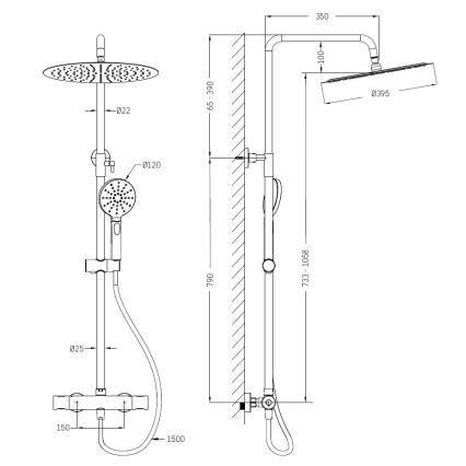 BATH DELUXE 31-120-13-60-00 - Conjunto de duche com torneira termostática DRAGOR cromado brilhante