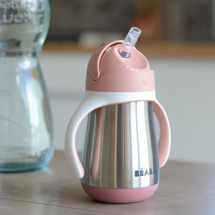 Beaba - Caneca termo-isolada com uma palhinha 250 ml rosa