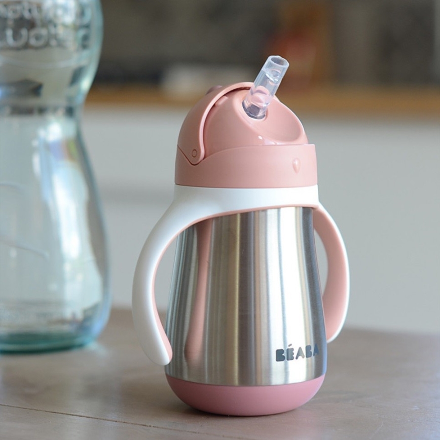 Beaba - Caneca termo-isolada com uma palhinha 250 ml rosa