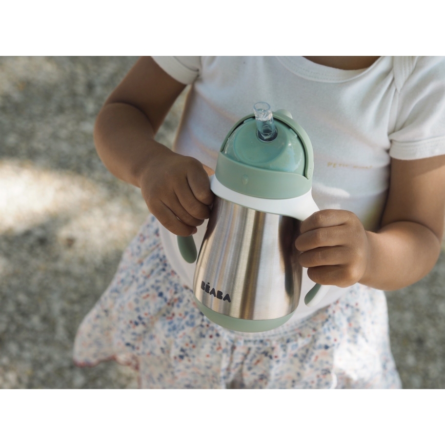 Beaba - Caneca termo-isolada com uma palhinha 250 ml verde