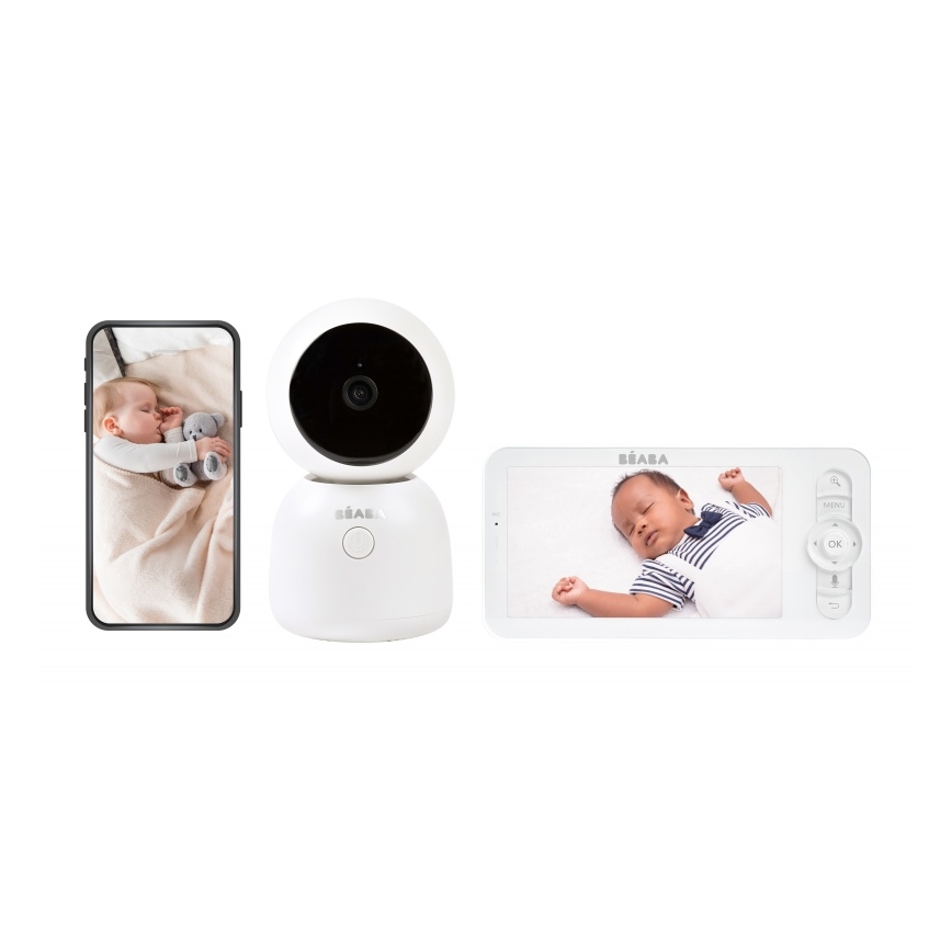 Beaba - Monitor de bebé inteligente recarregável ZEN NIGHT 720p 5V 4000 mAh Wi-Fi branco