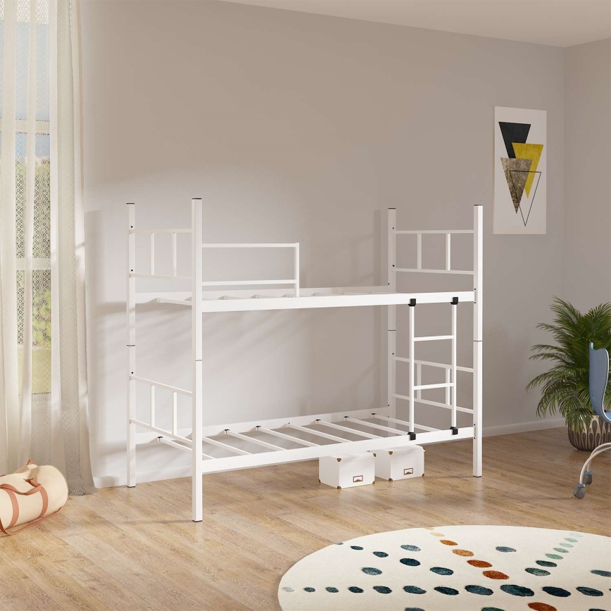 Beliche metálico MAVEN 90x200 cm, branco, capacidade de carga 2x100 kg