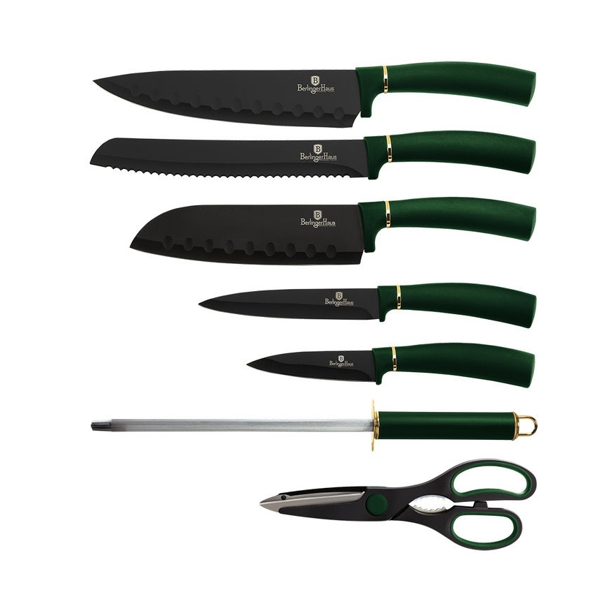 BerlingerHaus - Conjunto de facas em aço inoxidável num suporte 8 unid. verde/preto