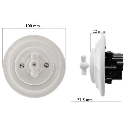 Bohemia-Design - Dimmer rotativo retro em porcelana com moldura 250V/10A branco