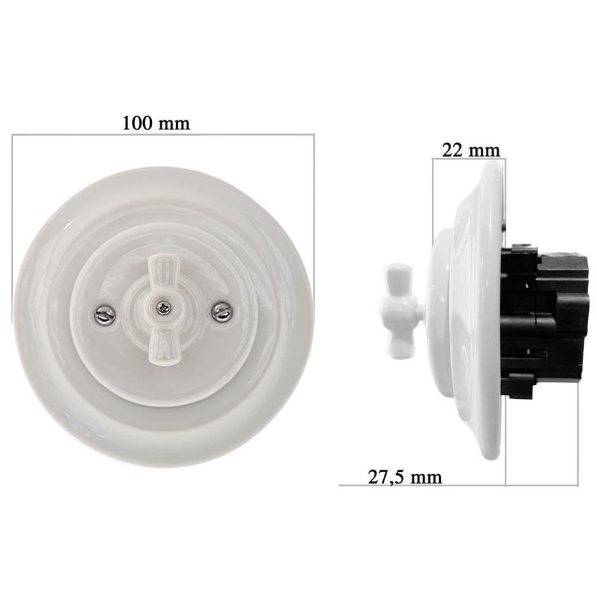 Bohemia-Design - Dimmer rotativo retro em porcelana com moldura 250V/10A branco