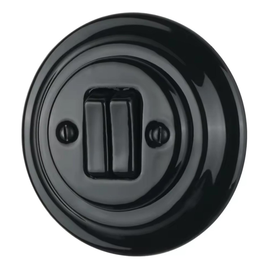Bohemia-Design - Interruptor duplo retro em porcelana com moldura n.º 6+6 preto