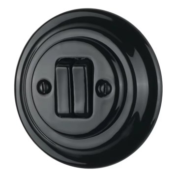 Bohemia-Design - Interruptor retro duplo em porcelana com moldura n.º 5, preto