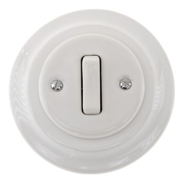 Bohemia-Design - Interruptor retro em porcelana simples com moldura n.º 6 branco