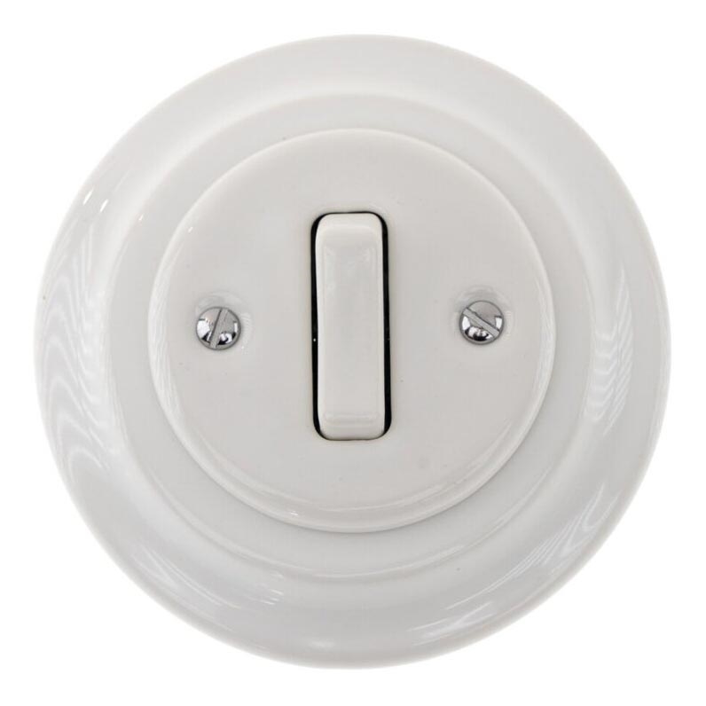 Bohemia-Design - Interruptor retro em porcelana simples com moldura n.º 6 branco