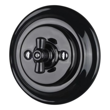 Bohemia-Design - Interruptor retro rotativo de porcelana com moldura n.º 1 preto