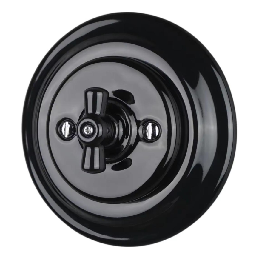 Bohemia-Design - Interruptor retro rotativo de porcelana com moldura n.º 1 preto