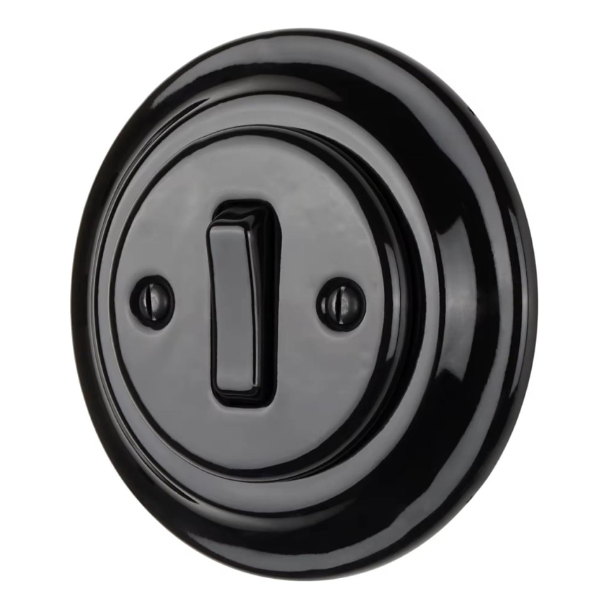Bohemia-Design - Interruptor retro simples em porcelana com moldura n.º 6, preto