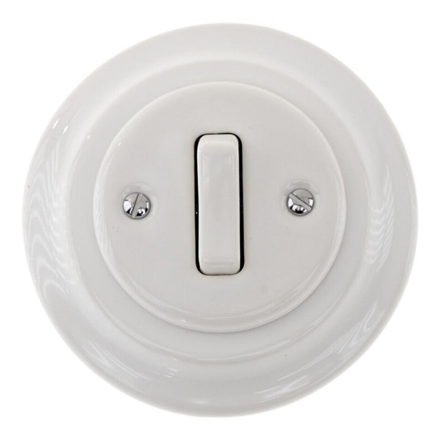 Bohemia-Design - Interruptor retro simples em porcelana com moldura para campainha, branco