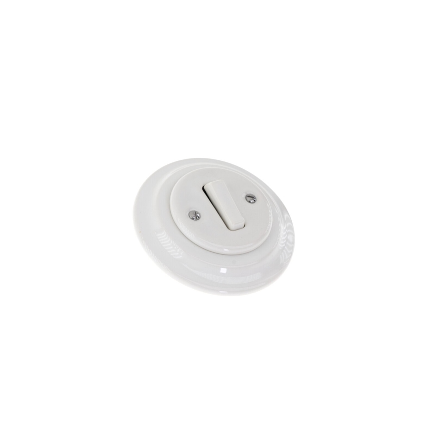 Bohemia-Design - Interruptor retro simples em porcelana com moldura para campainha, branco
