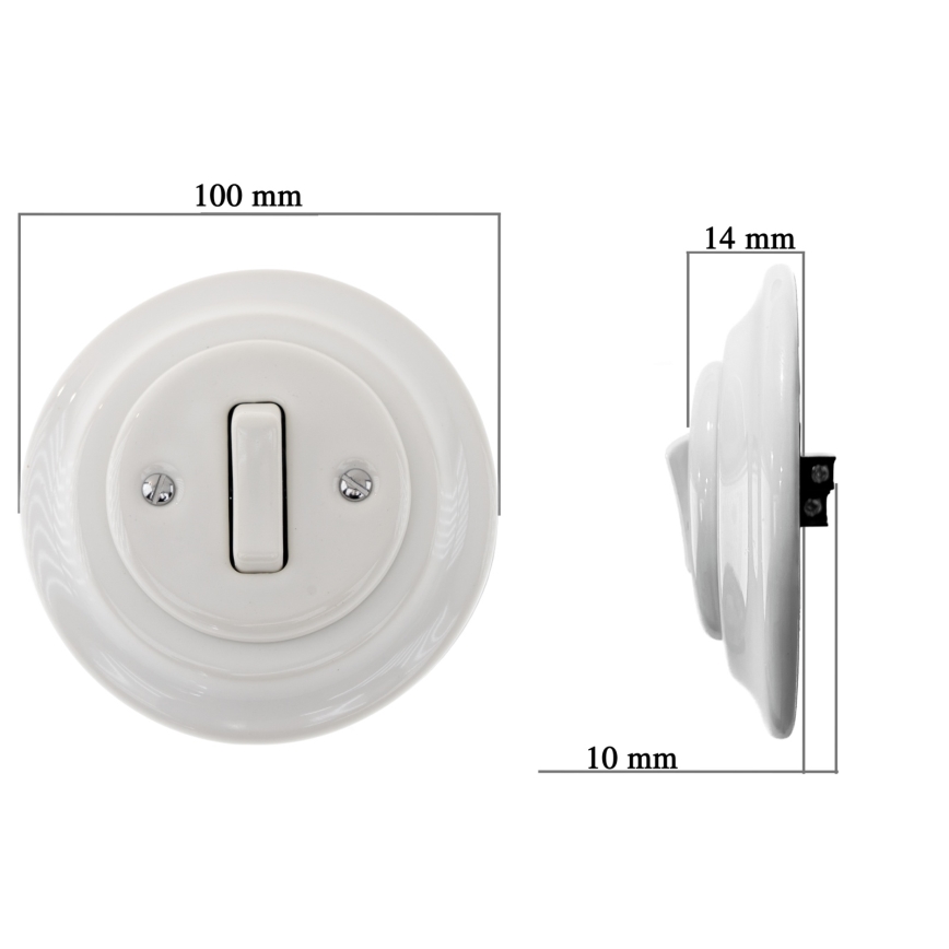 Bohemia-Design - Interruptor retro simples em porcelana com moldura para campainha, branco