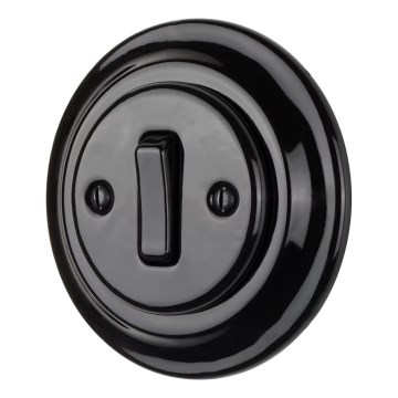 Bohemia-Design - Interruptor retro simples em porcelana para campainha, com moldura, preto
