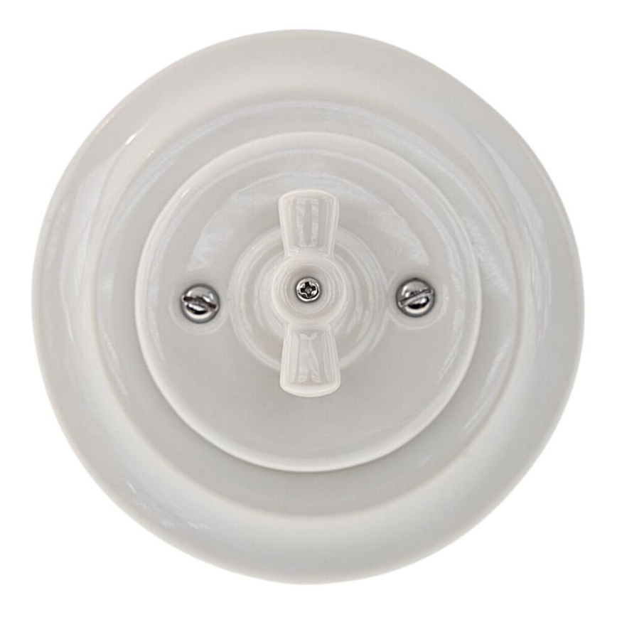 Bohemia-Design - Interruptor rotativo retro em porcelana com moldura n.º 1, branco